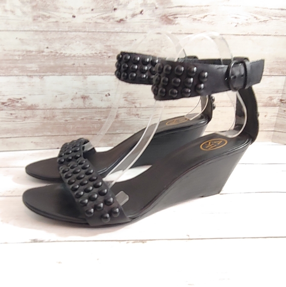 Ash Shoes - ASH "dune" black leather studded wedge sandals